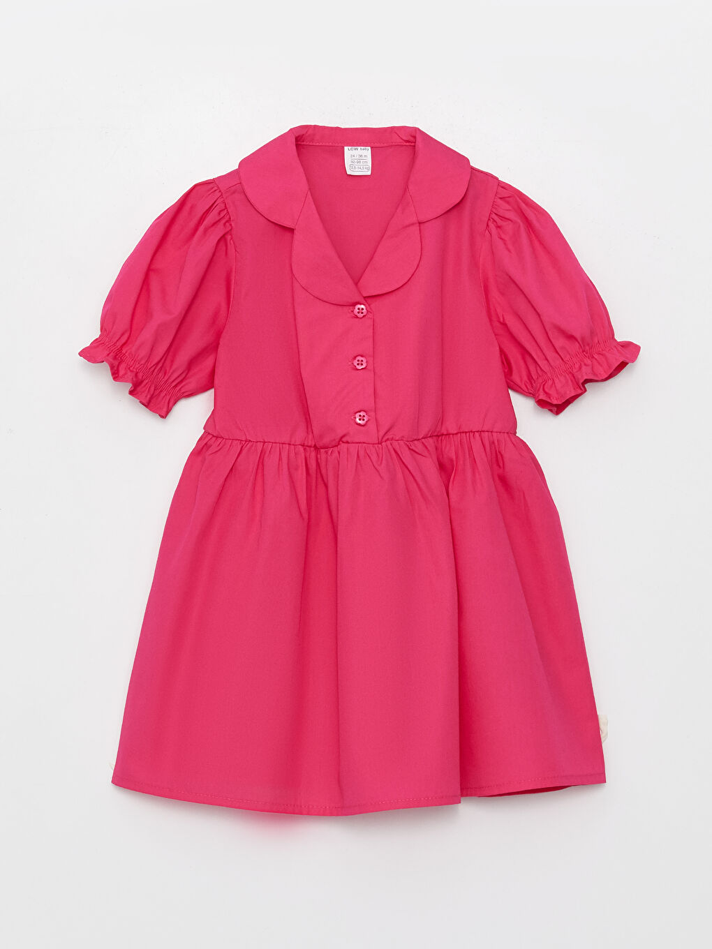 Fuşya Gömlek Yaka Kısa Kollu Kız Bebek Elbise