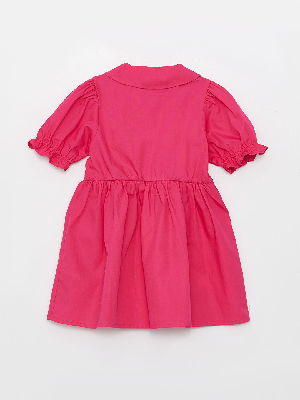 Fuşya Gömlek Yaka Kısa Kollu Kız Bebek Elbise-1