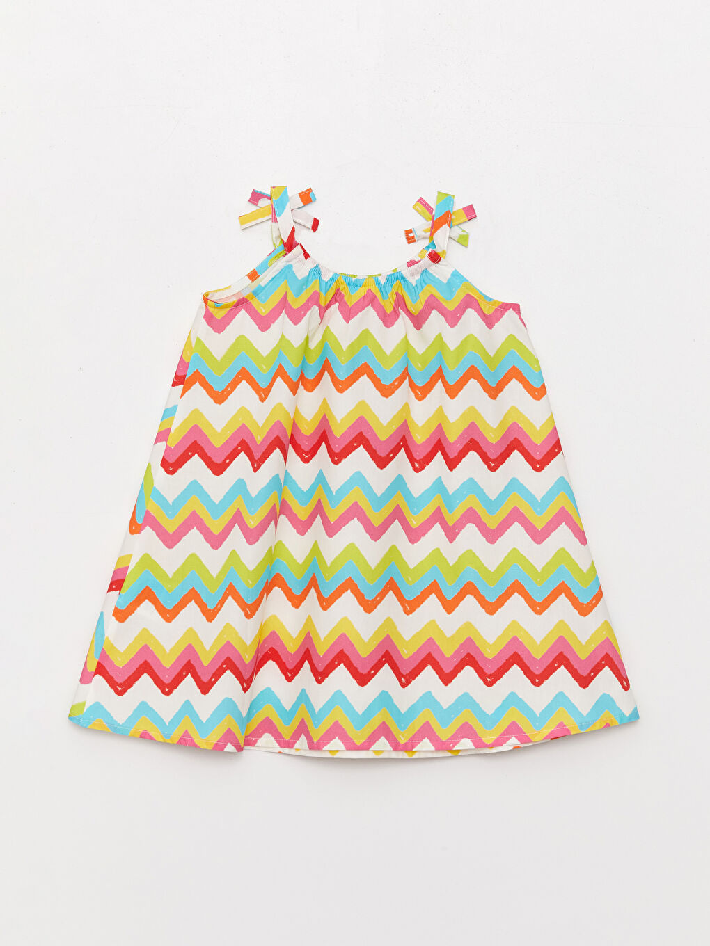 Karışık Bisiklet Yaka Desenli Kız Bebek Elbise-1