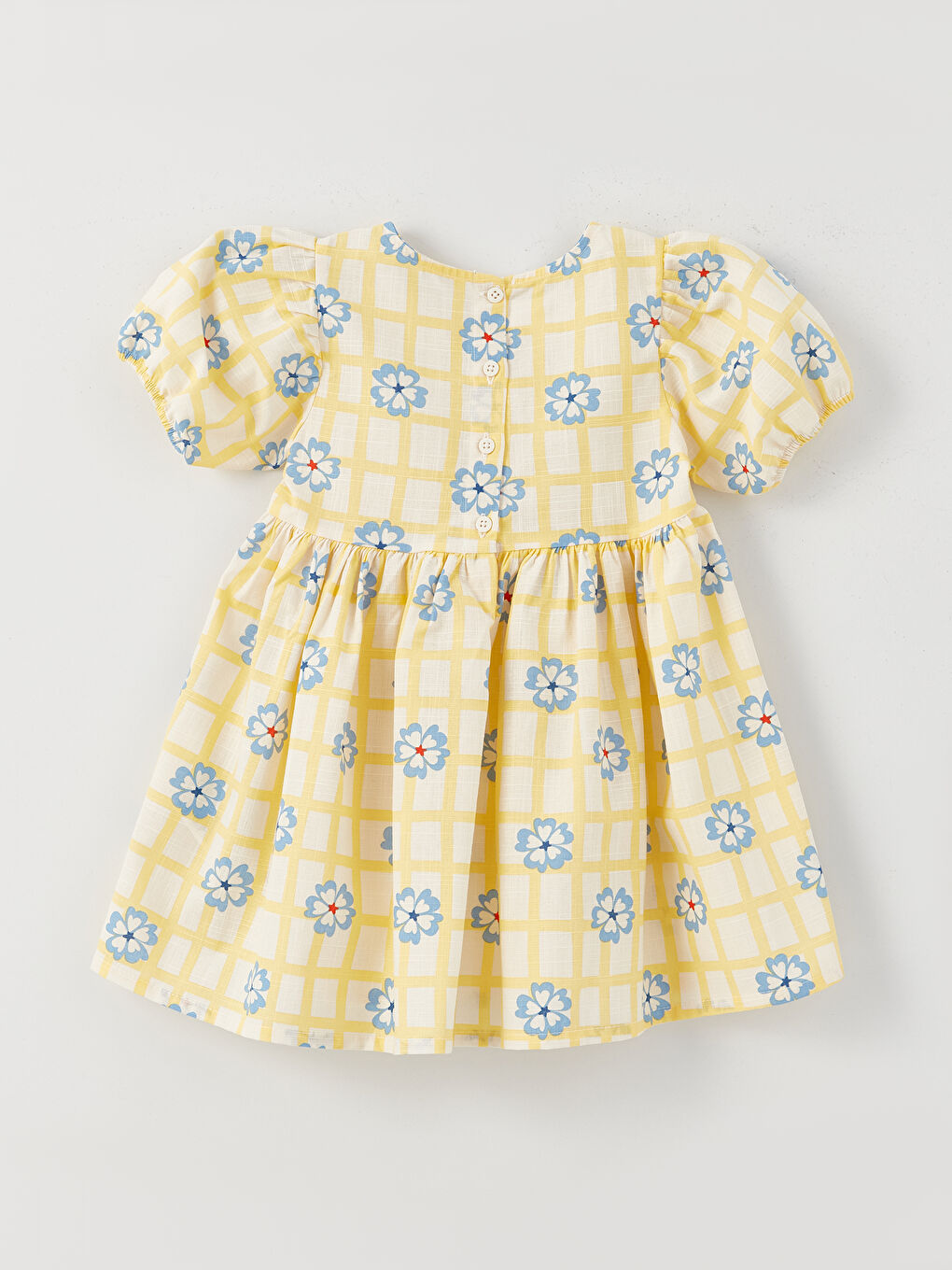 Floral Patterned Square Collar Short Sleeve Baby Girls' Dress-1