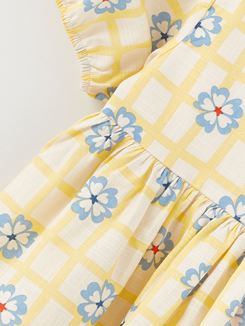 Floral Patterned Square Collar Short Sleeve Baby Girls' Dress-2