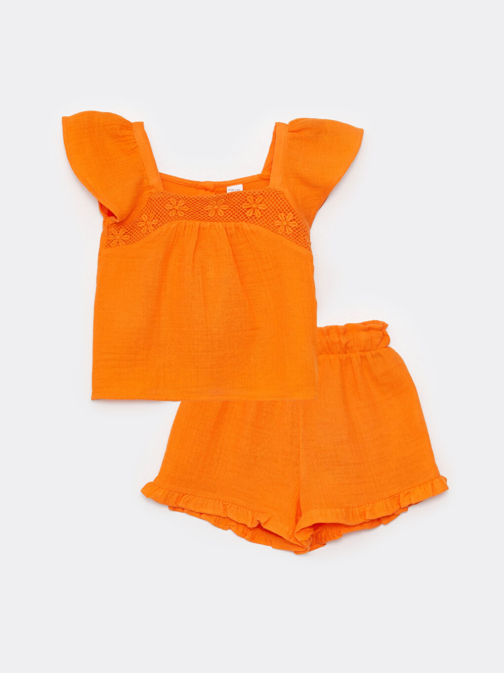 بلوزة وشورت بأكمام قصيرة بياقة مربعة للبنات الرضع - طقم من قطعتين