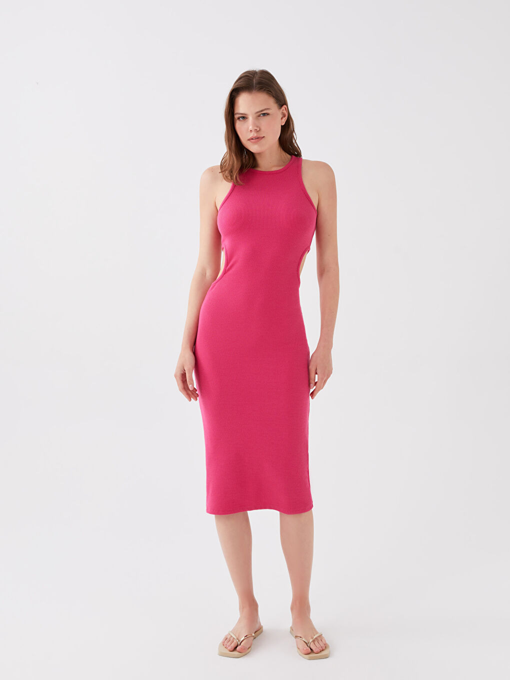 Crew Neck Plain Women's Beach Dress -S3HV13Z8-HXS