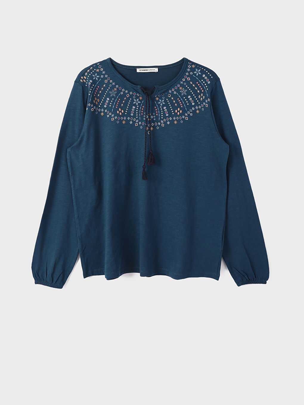 Tie Neck Patterned Long Sleeve Women's Blouse