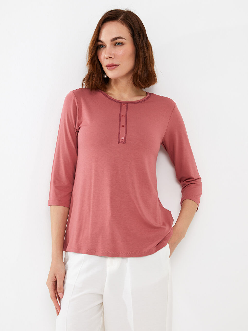LCW Grace Women's Crew Neck Plain T-Shirt -S3HV23Z8-GRU