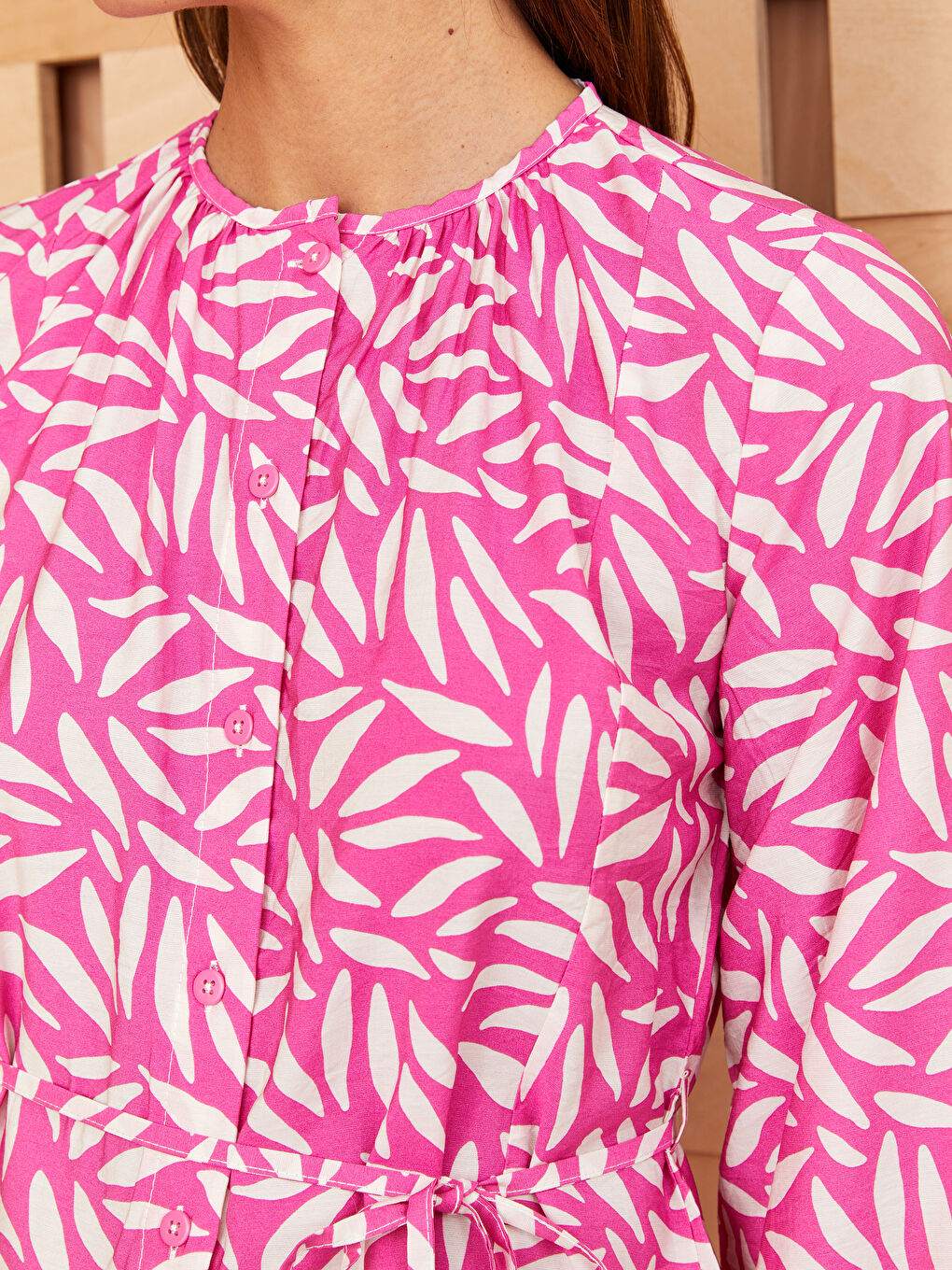 Әйелдерге арналған ұзын жеңді өрнекті дөңгелек жағалы туника-3