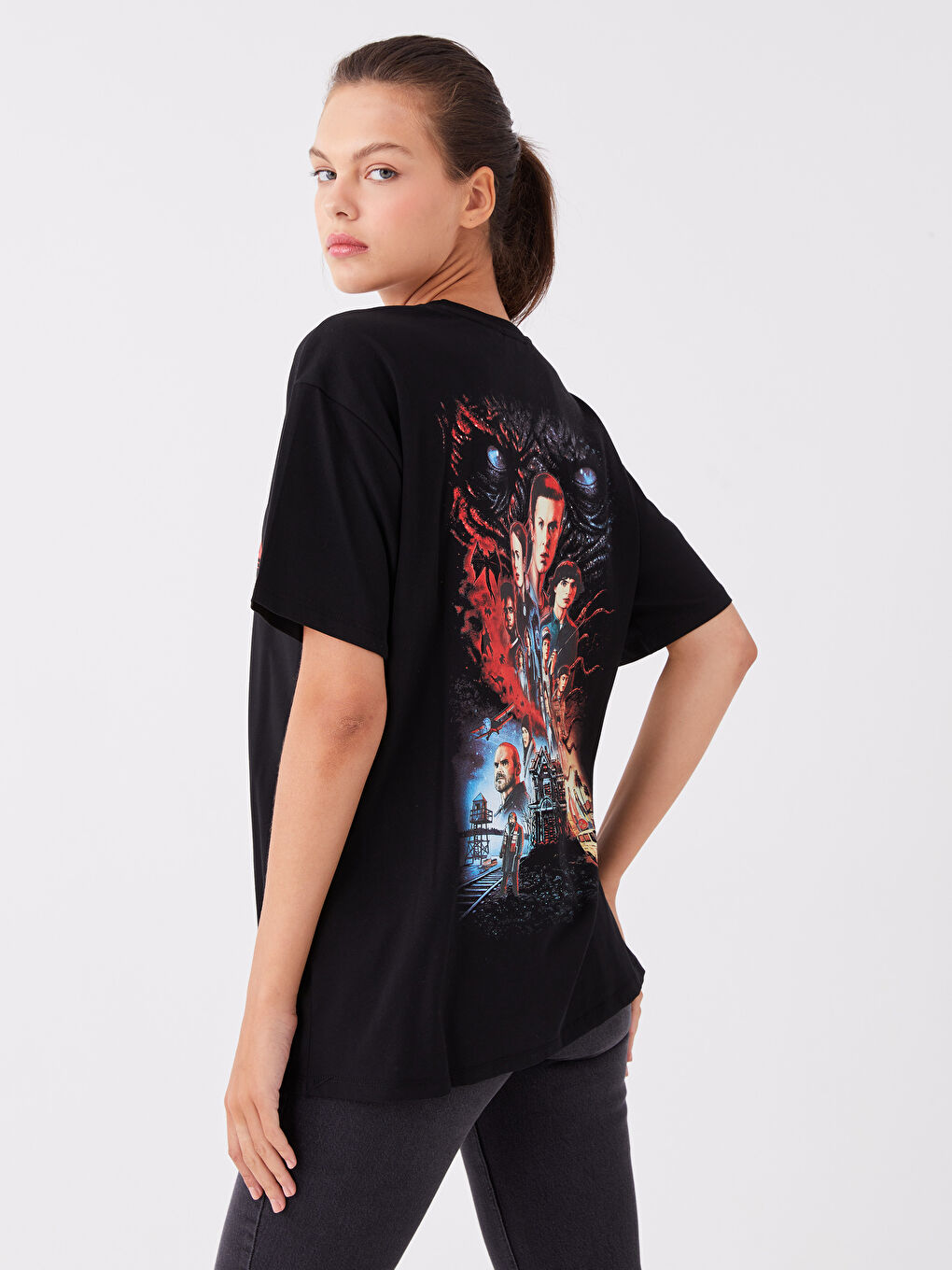 Crew Neck Stranger Things Printed Short Sleeve Women's T-Shirt