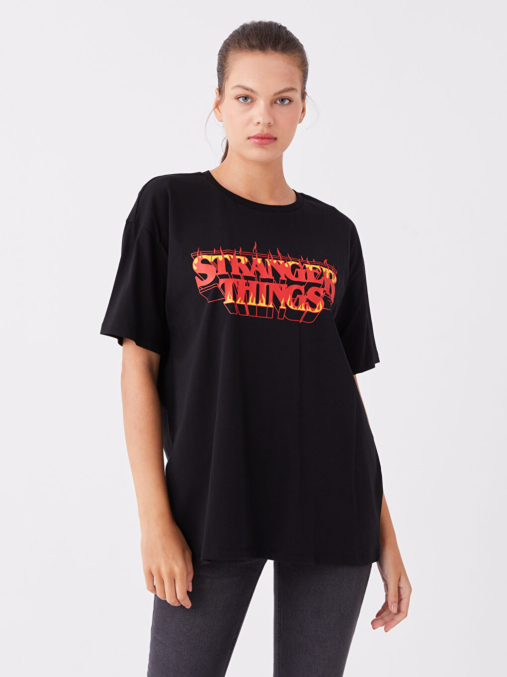 Crew Neck Stranger Things Printed Short Sleeve Women's T-Shirt-1