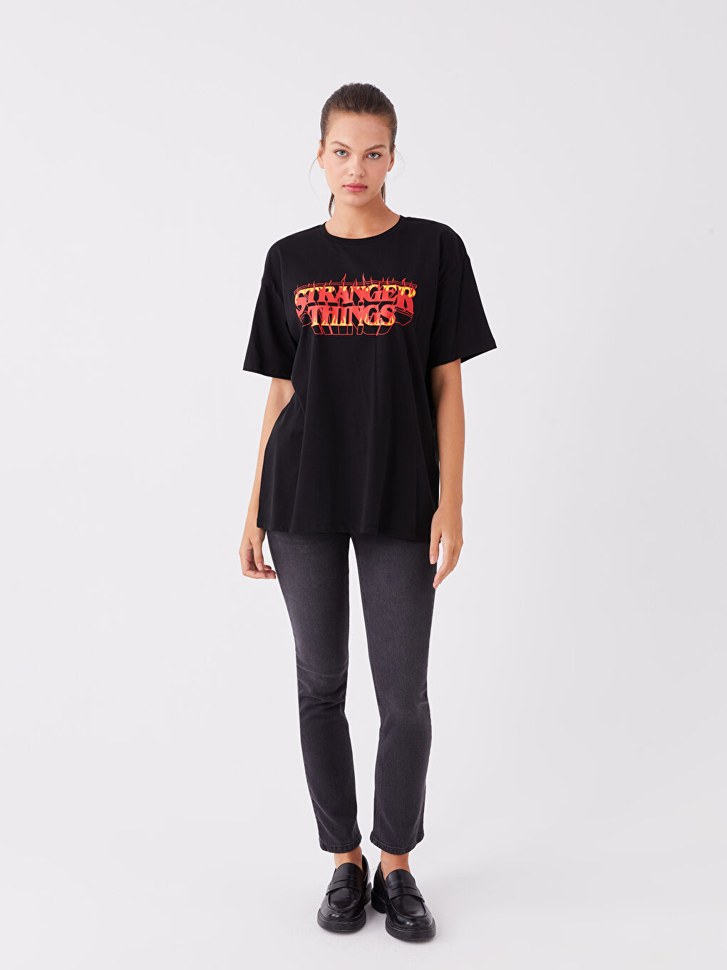 Crew Neck Stranger Things Printed Short Sleeve Women's T-Shirt-2