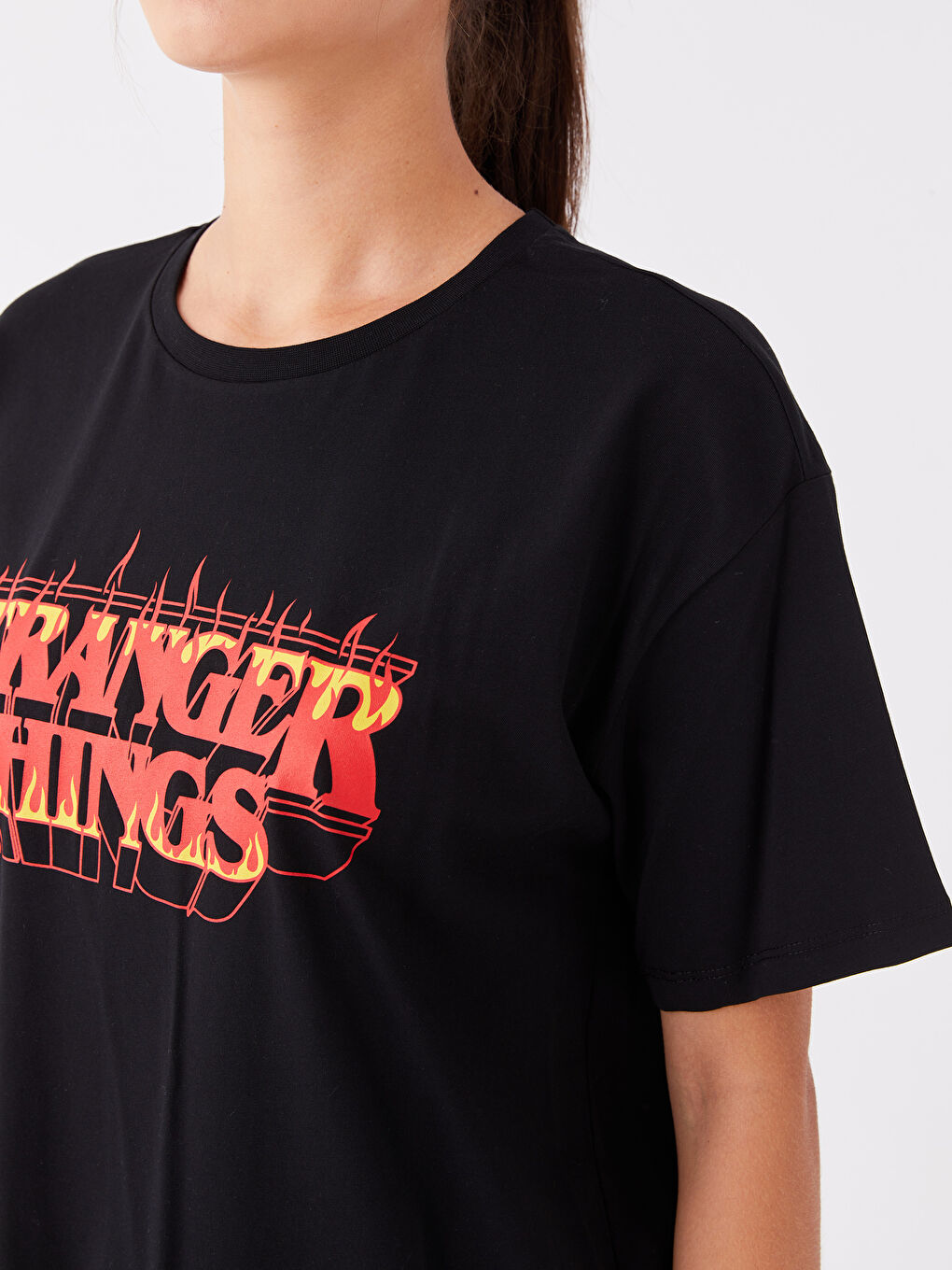 Crew Neck Stranger Things Printed Short Sleeve Women's T-Shirt-3