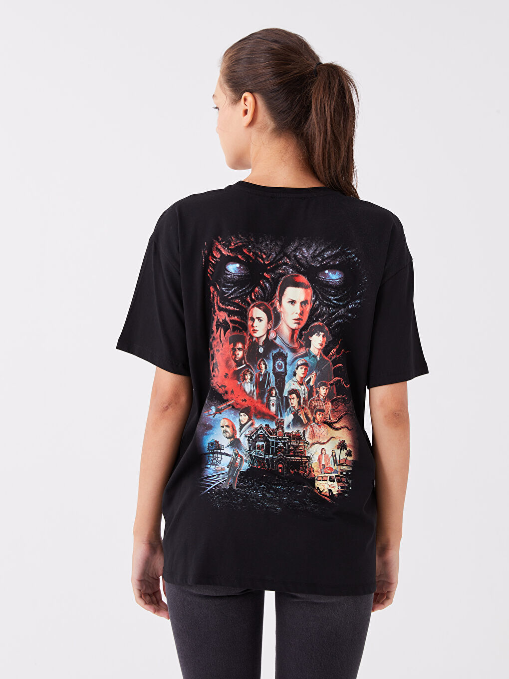 Crew Neck Stranger Things Printed Short Sleeve Women's T-Shirt-4