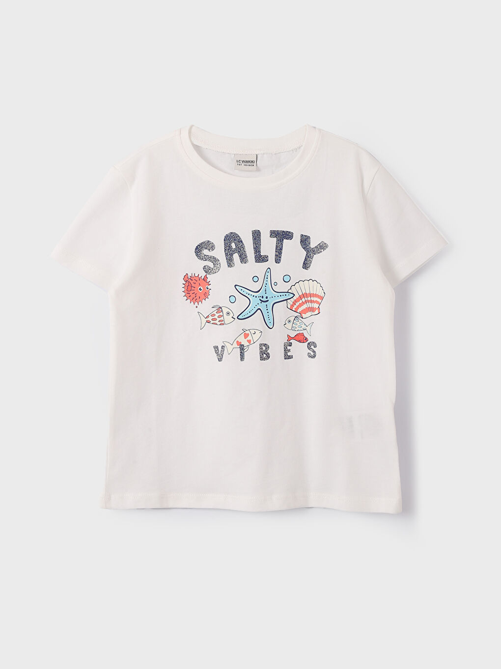 تيشيرت للبنات بياقة دائرية مطبوع كم قصير