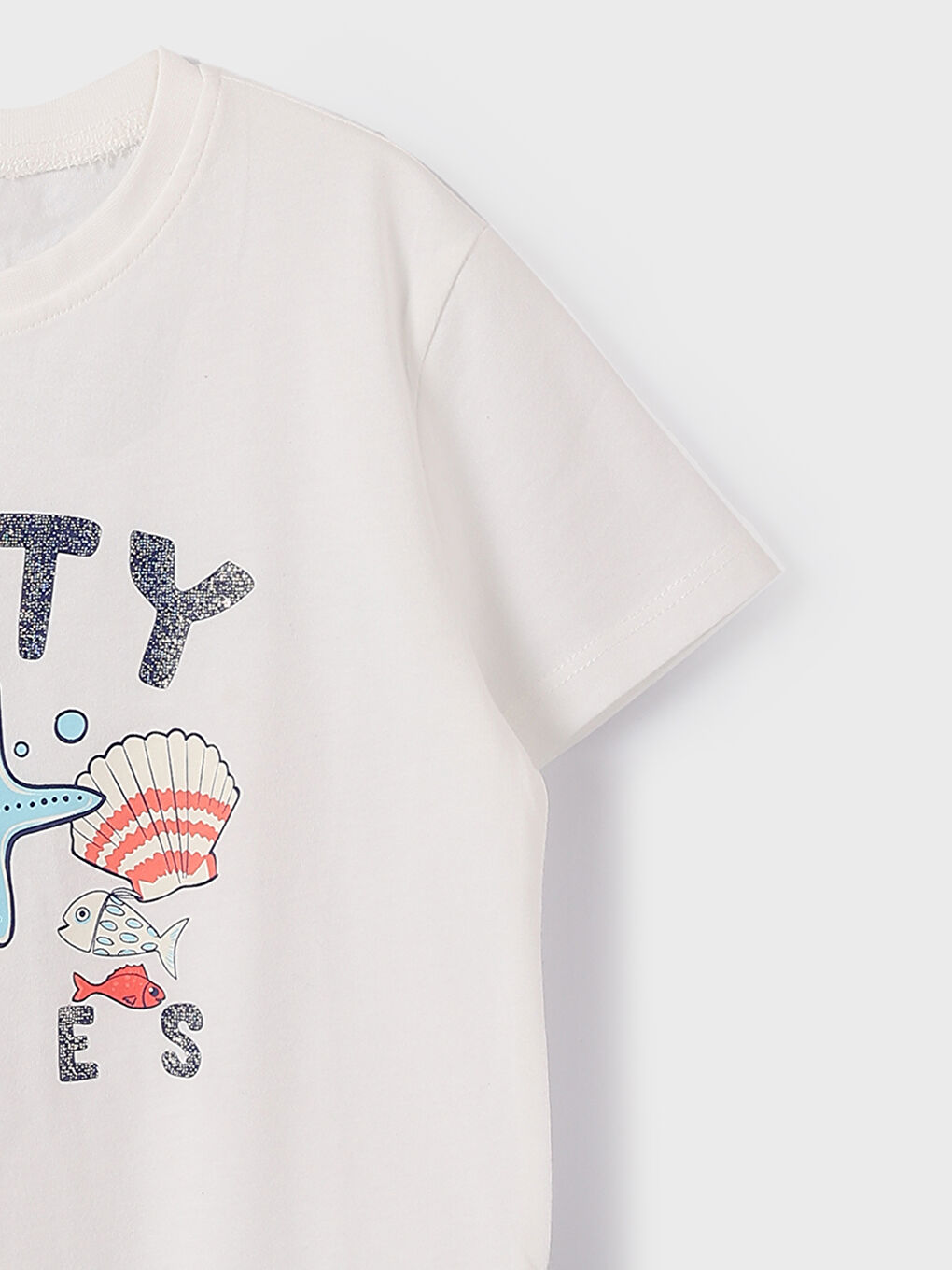 تيشيرت للبنات بياقة دائرية مطبوع كم قصير-2