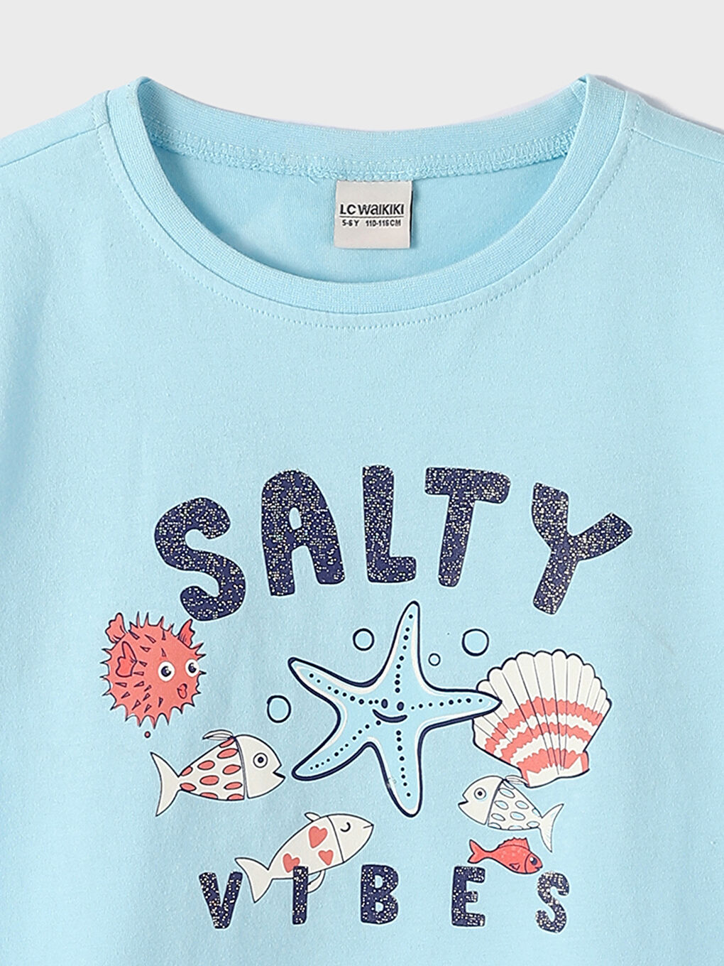 تيشيرت للبنات بياقة دائرية مطبوع كم قصير-2