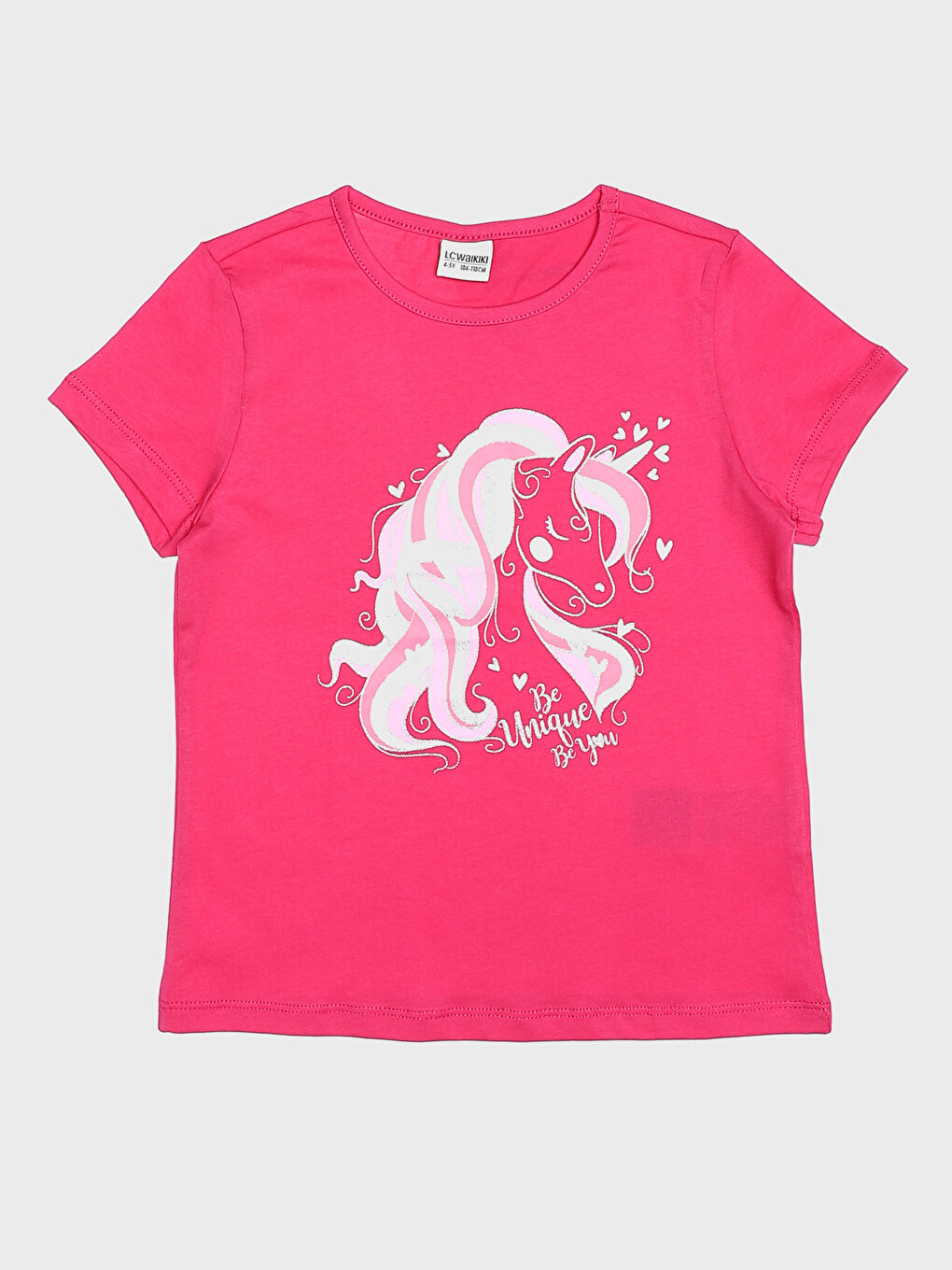 تيشيرت للبنات بياقة دائرية مطبوع كم قصير