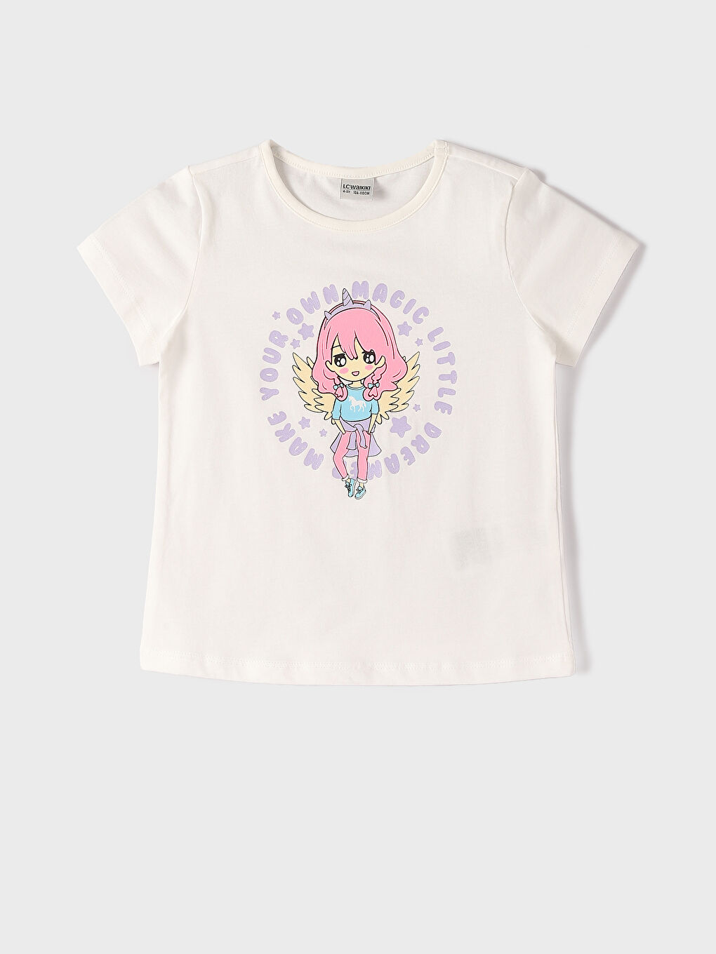Crew Neck Printed Short Sleeve Girls' T-Shirt