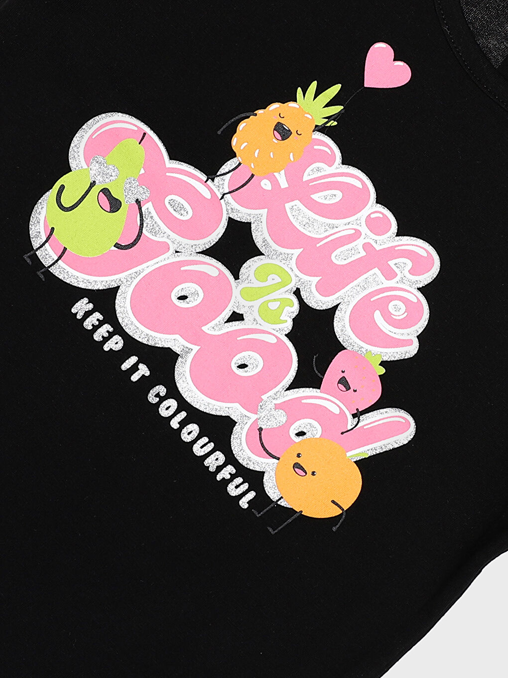 تيشيرت للبنات بياقة دائرية مطبوع كم قصير-2