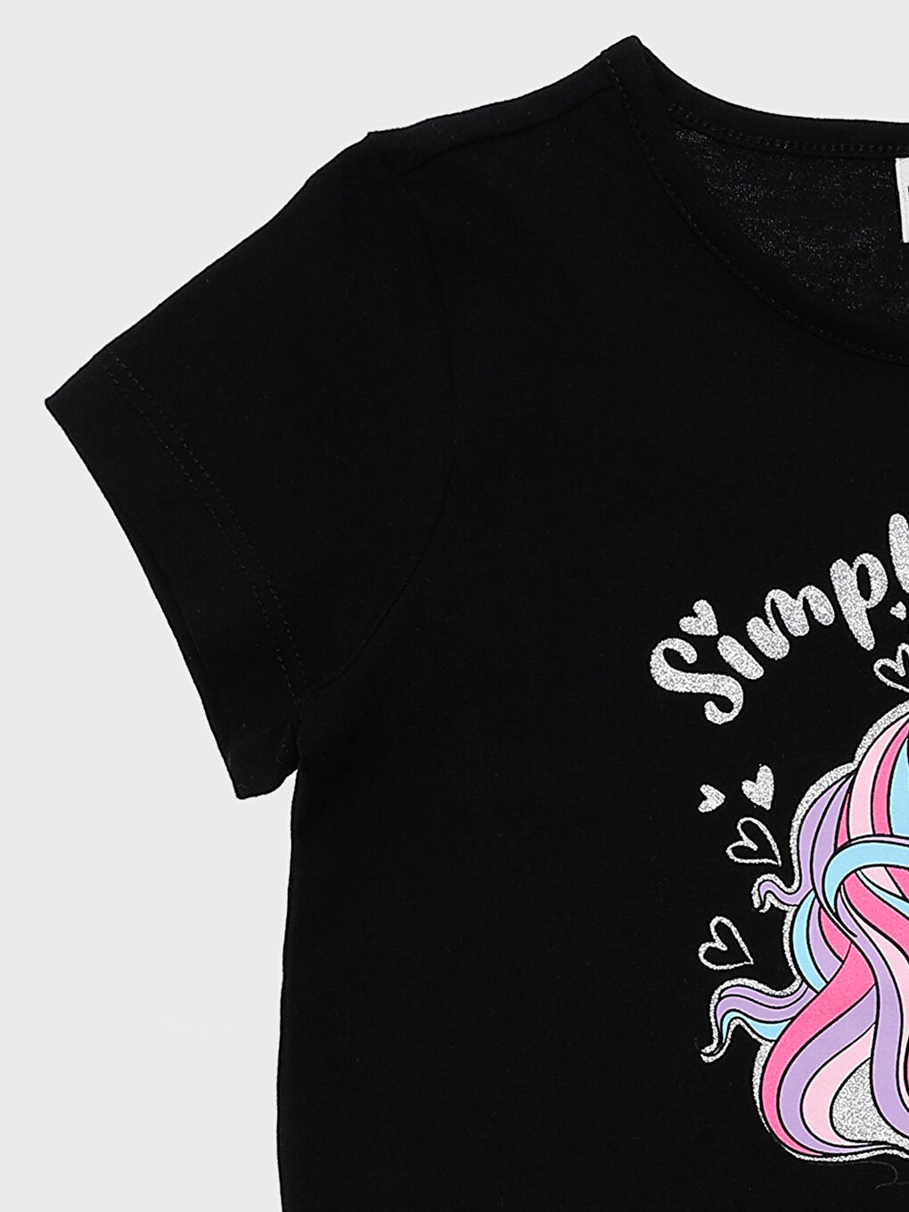 تيشيرت للبنات بياقة دائرية مطبوع كم قصير-2