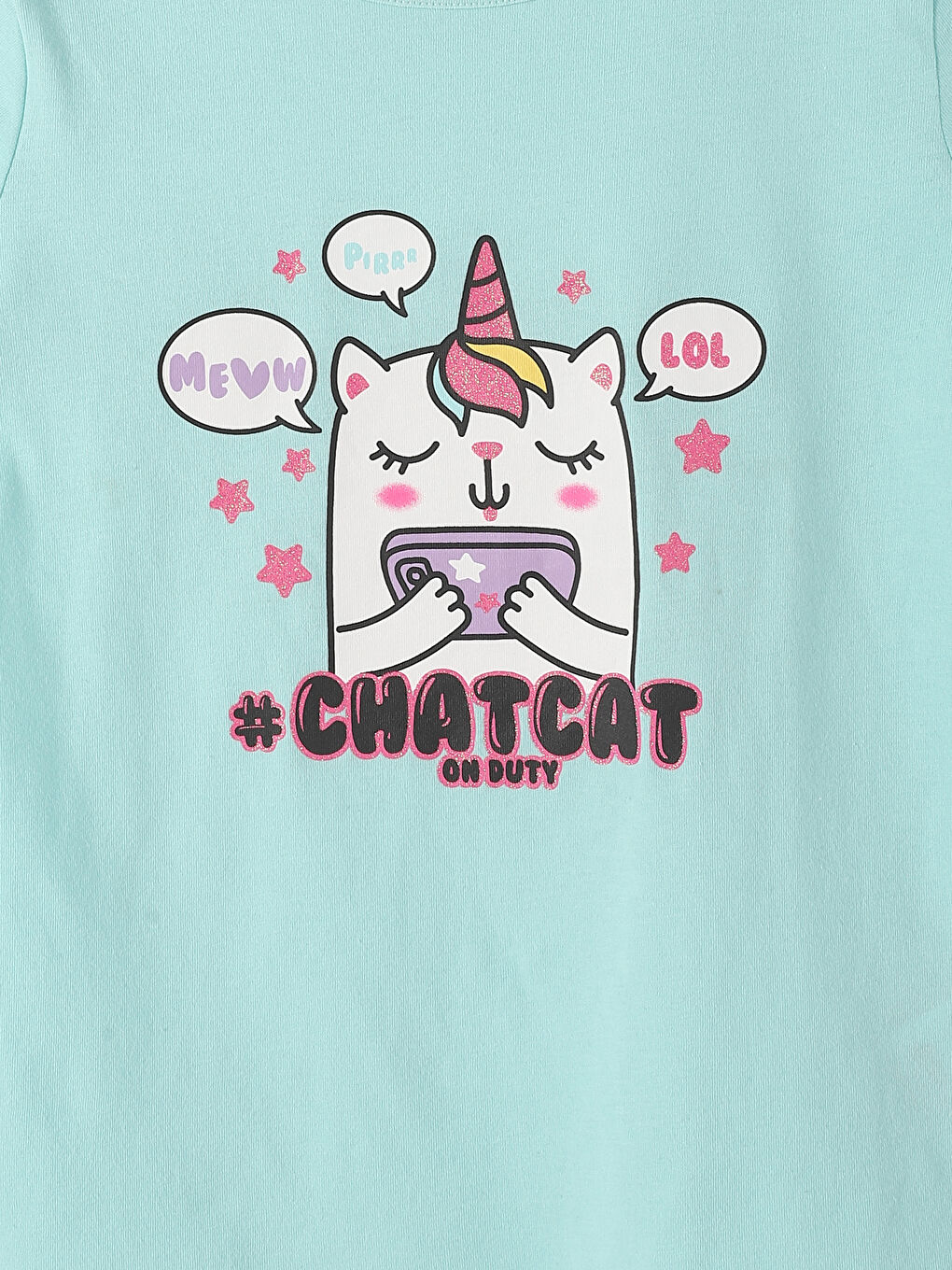 تيشيرت للبنات بياقة دائرية مطبوع كم قصير-3