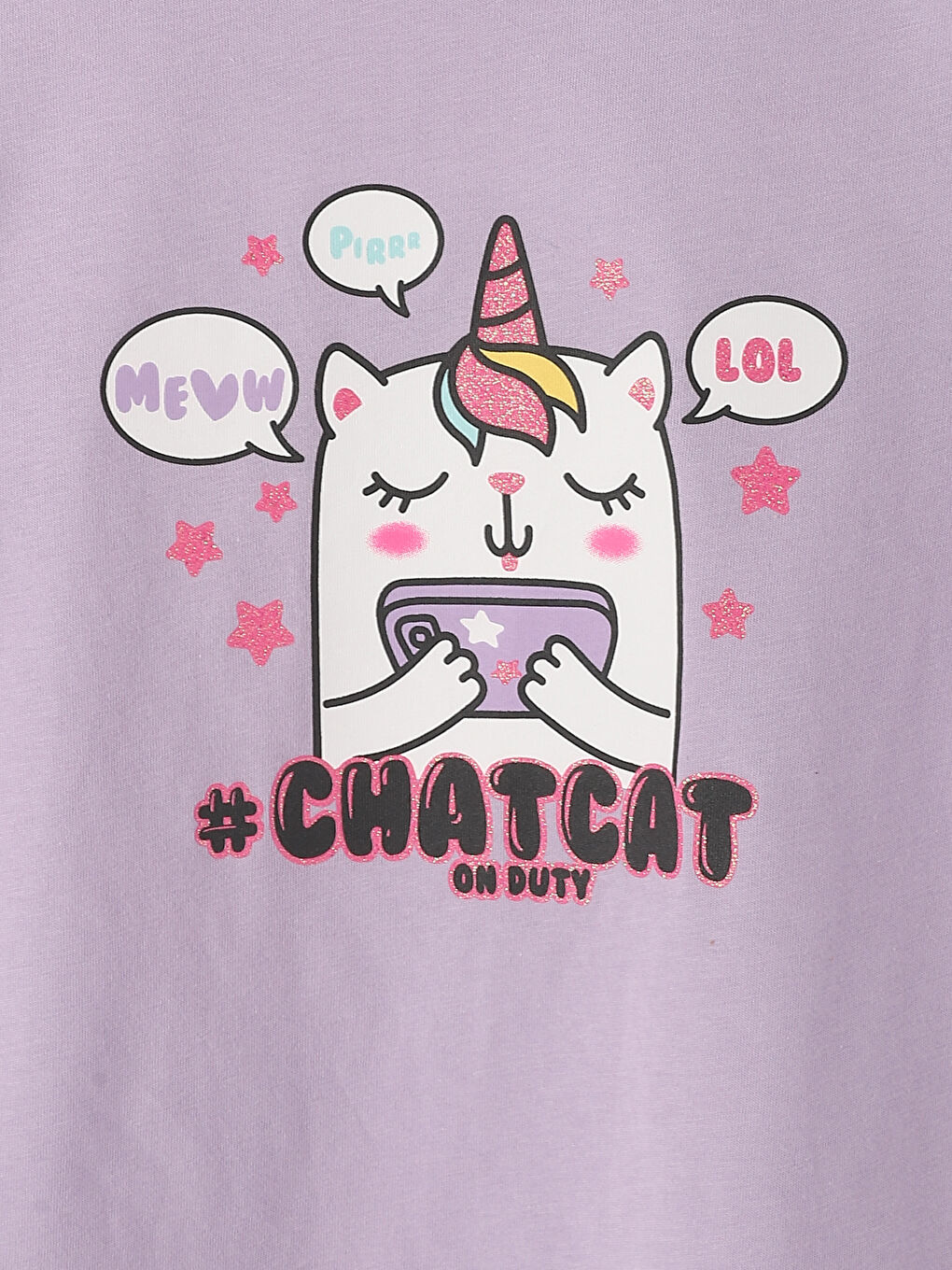 تيشيرت للبنات بياقة دائرية مطبوع كم قصير-3