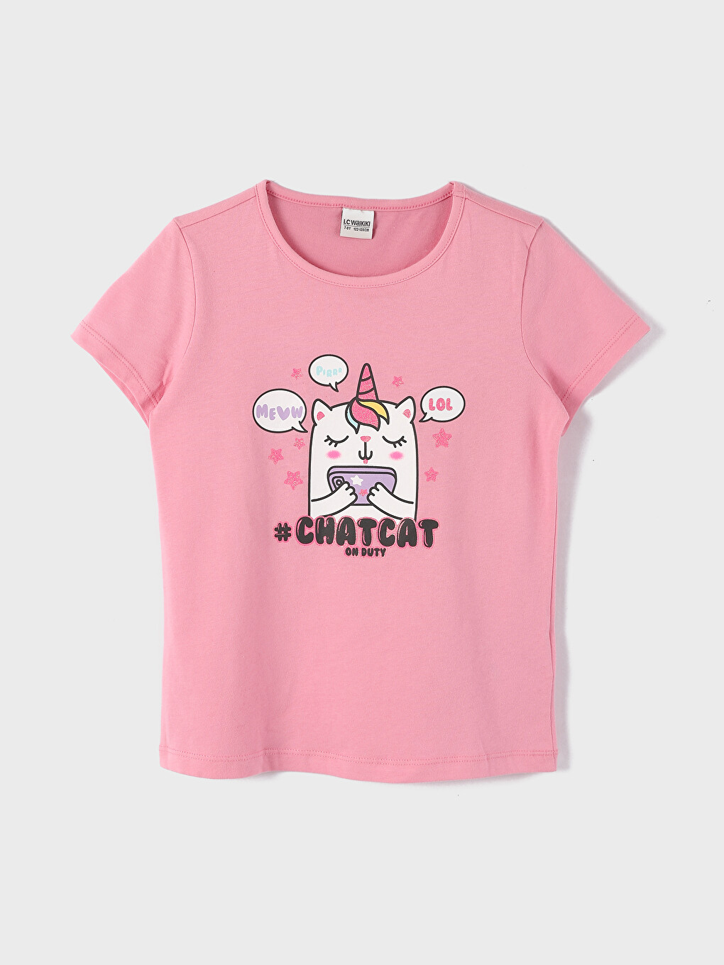 Crew Neck Printed Short Sleeve Girls' T-Shirt