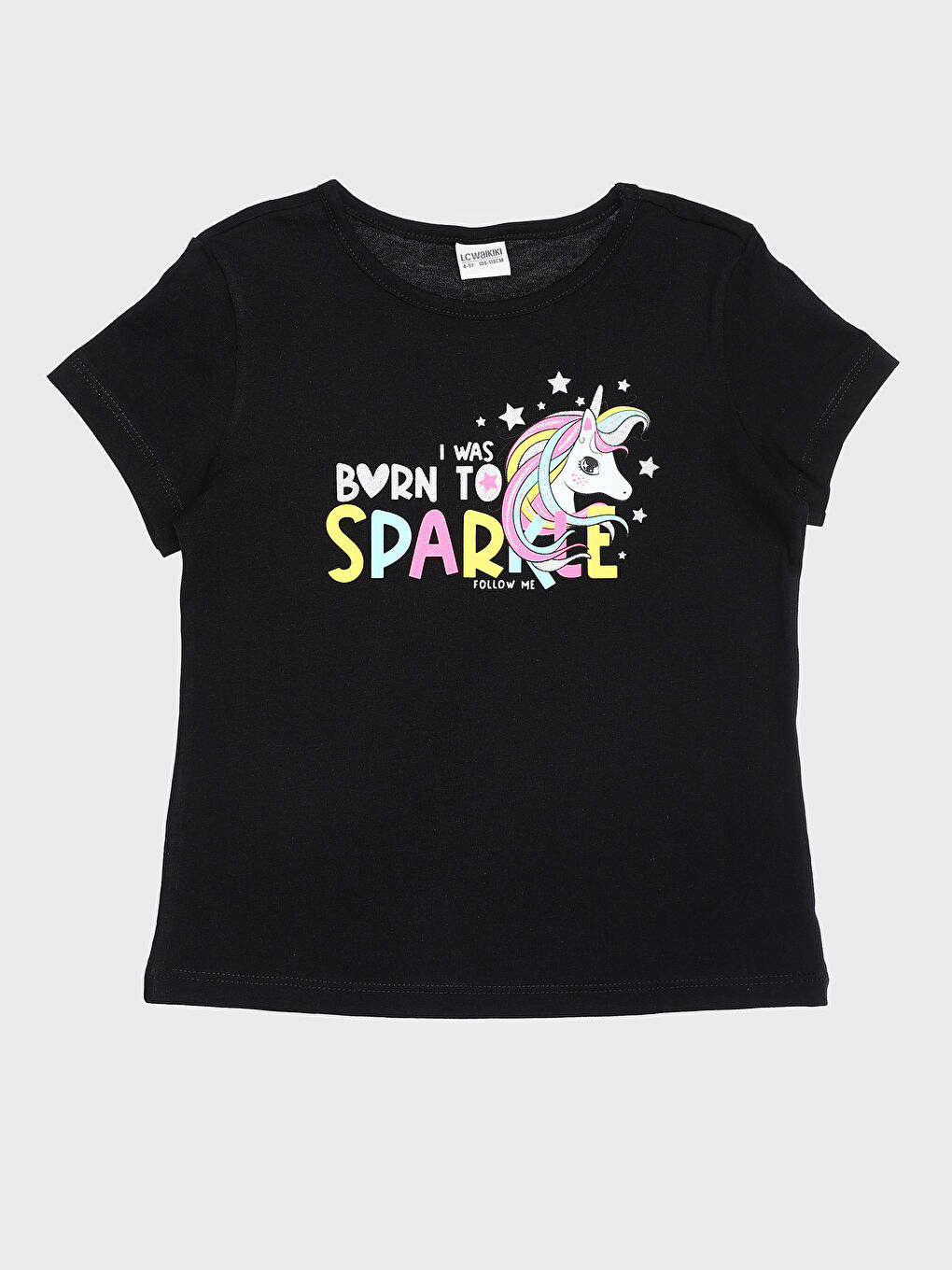 تيشيرت للبنات بياقة دائرية مطبوع كم قصير