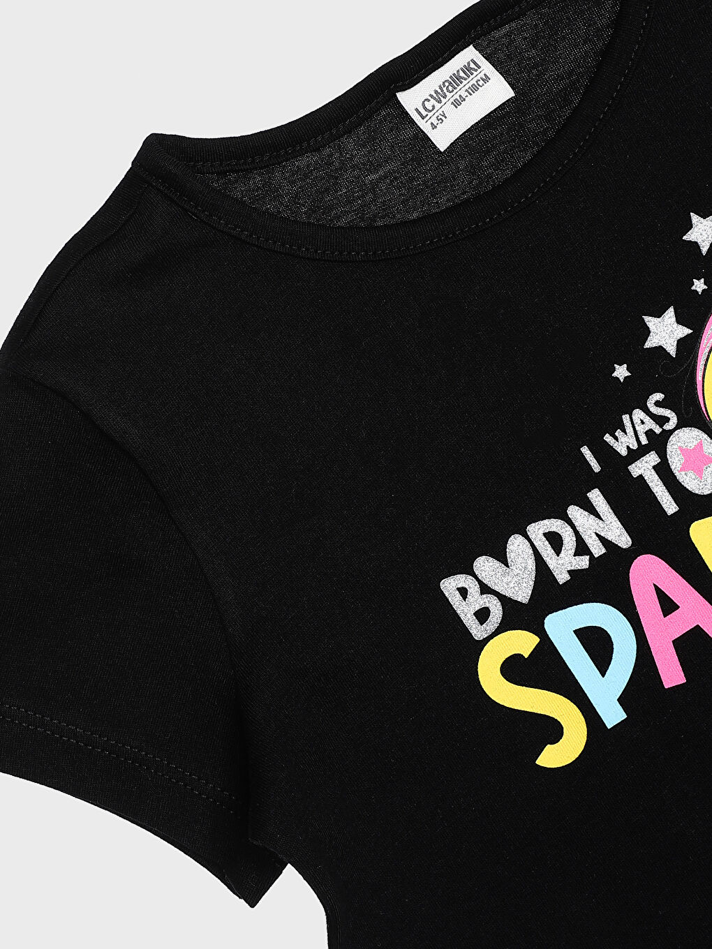 تيشيرت للبنات بياقة دائرية مطبوع كم قصير-2