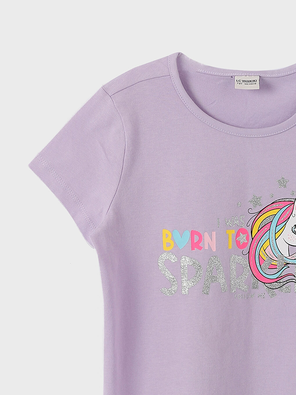 LCW Kids تيشرت بناتي مطبوع بأكمام قصيرة وقبة دائرية -S3HV43Z4-G0W