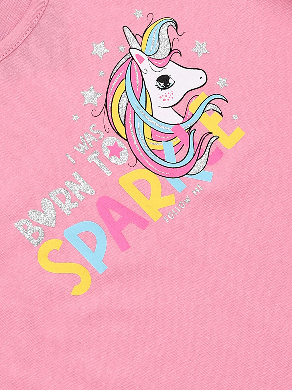 تيشيرت للبنات بياقة دائرية مطبوع كم قصير-2