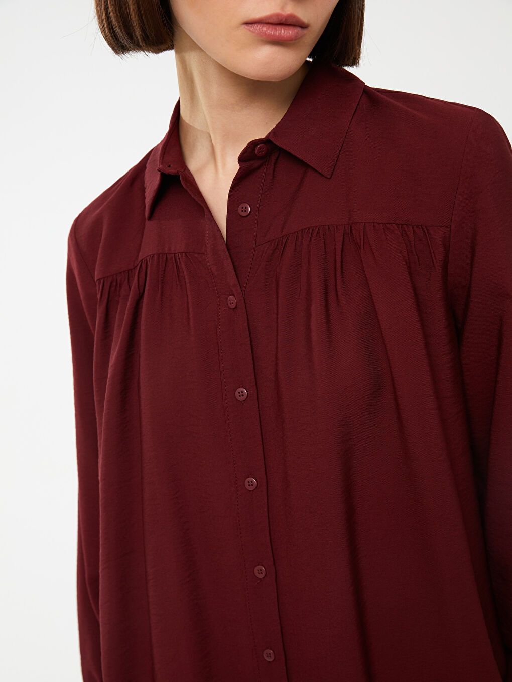 LCW Vision Bordo Düz Uzun Kollu Oversize Kadın Gömlek - 3