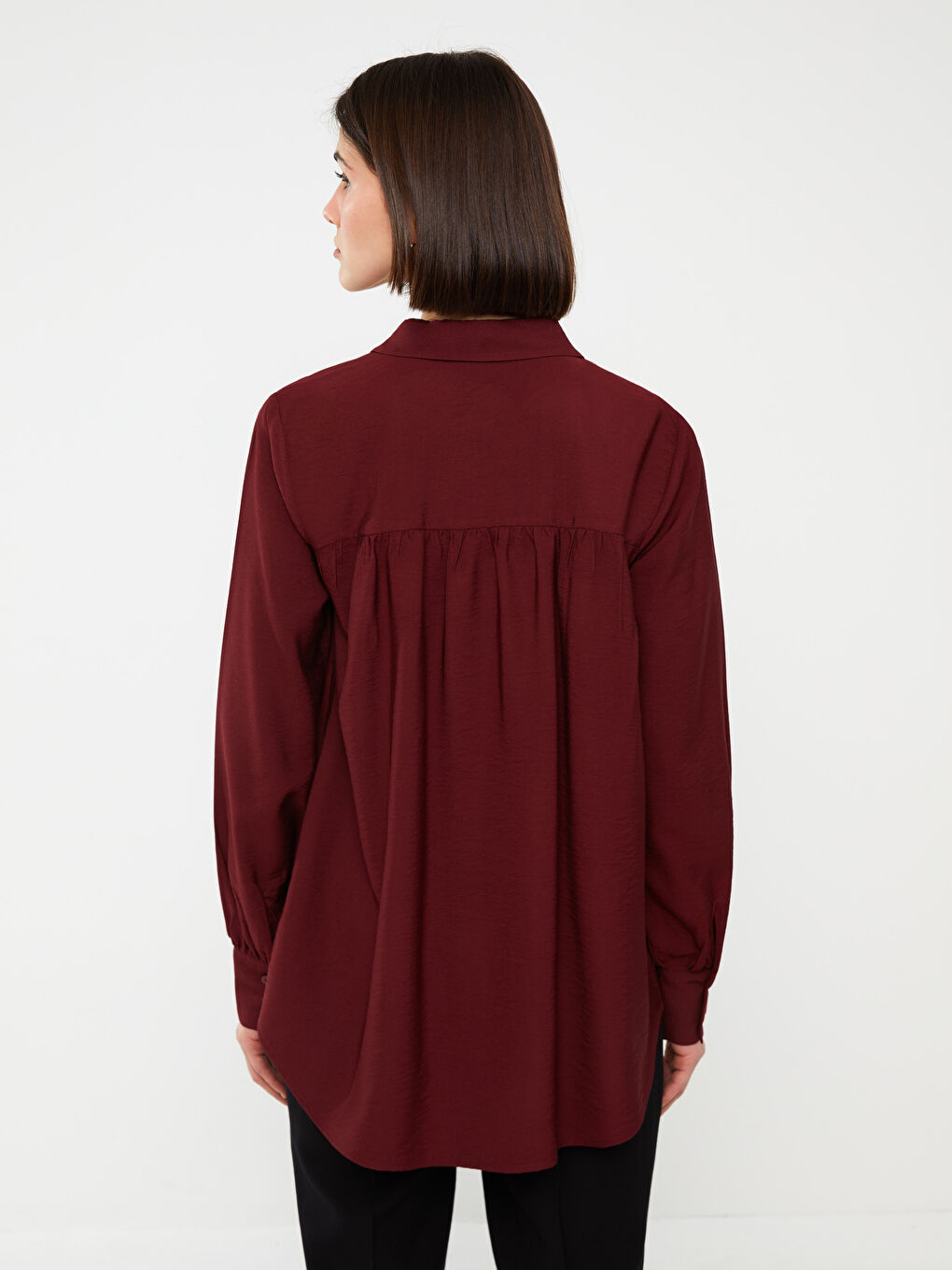 LCW Vision Bordo Düz Uzun Kollu Oversize Kadın Gömlek - 4