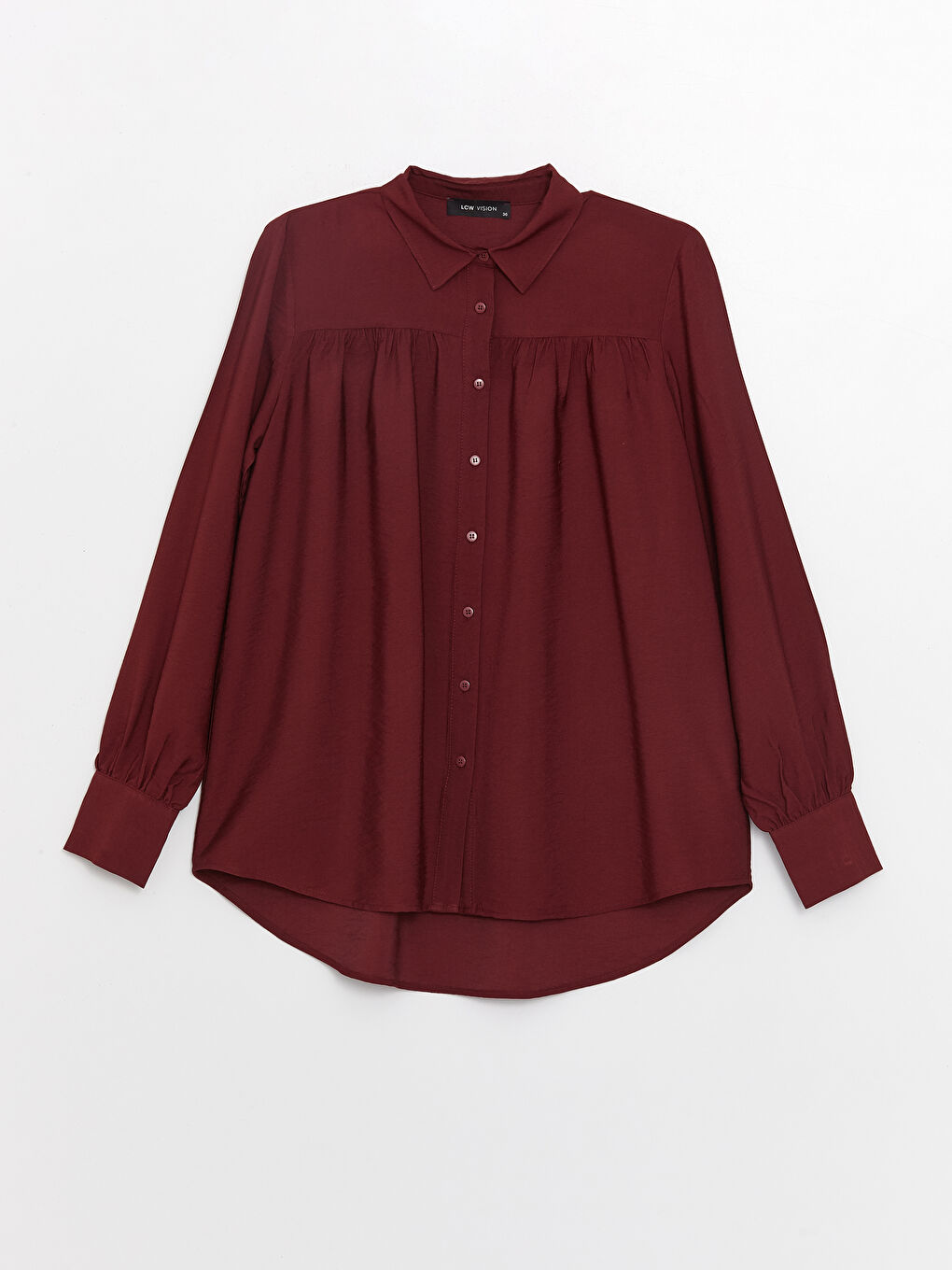 LCW Vision Bordo Düz Uzun Kollu Oversize Kadın Gömlek - 5