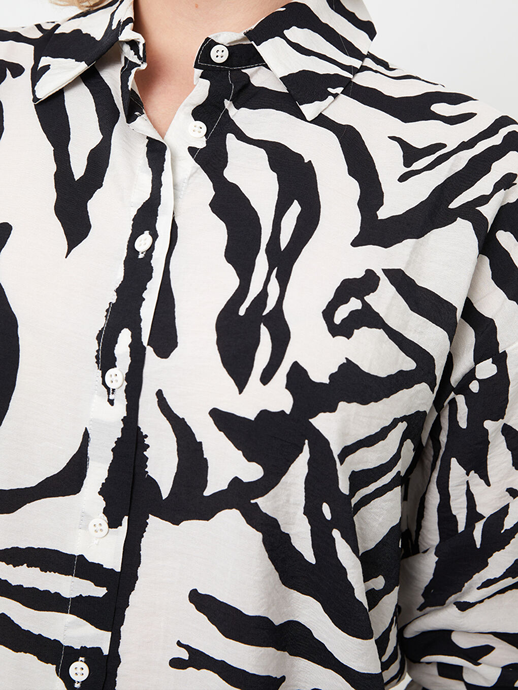 Patterned Long Sleeve Oversize Women's Shirt-3