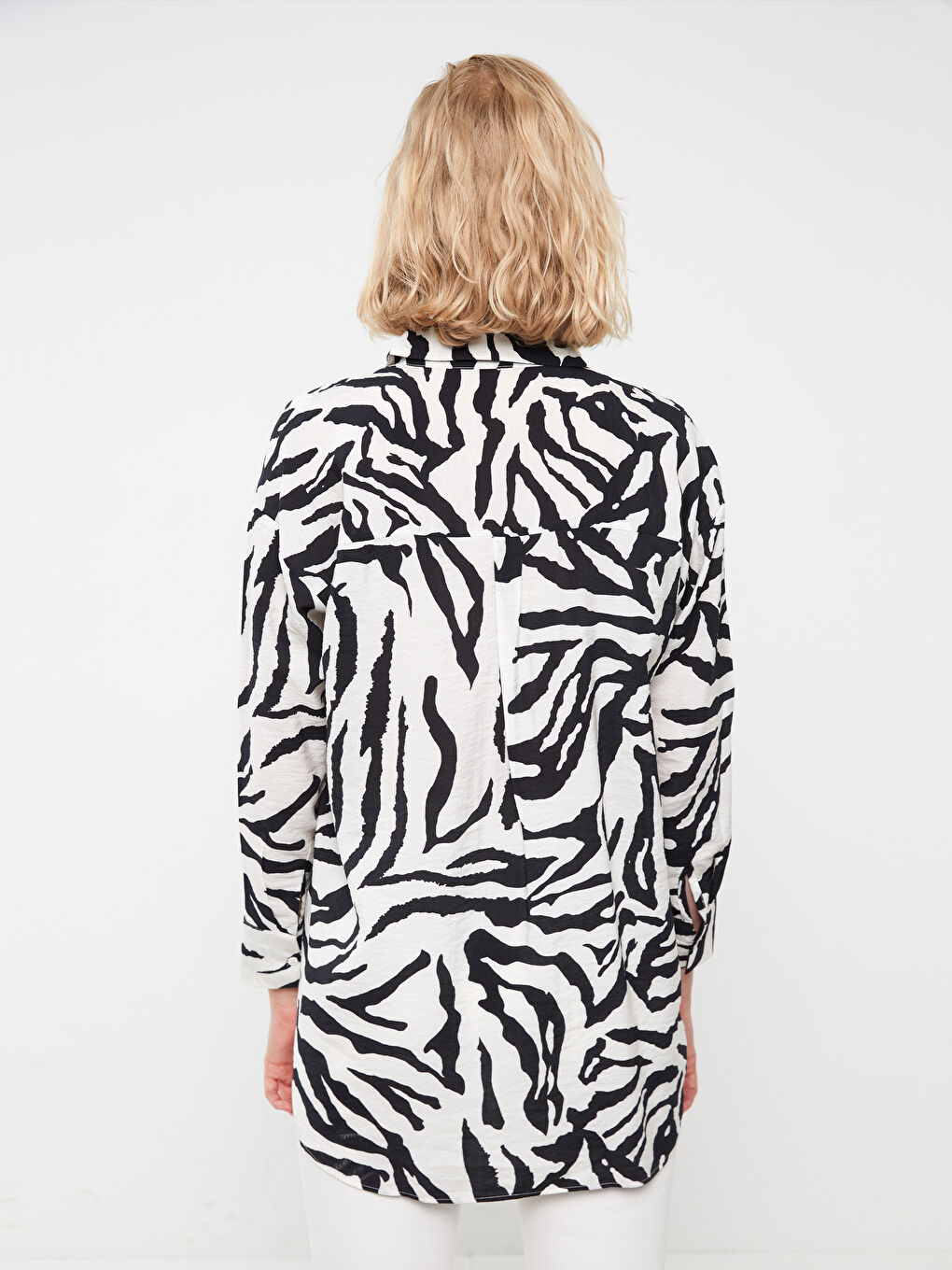 Patterned Long Sleeve Oversize Women's Shirt-4