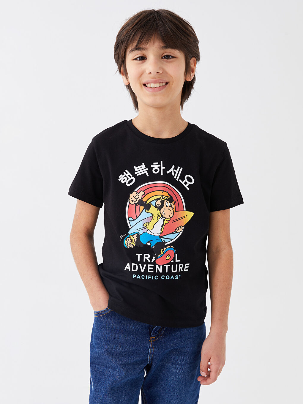 تيشيرت أطفال يونيكس كم قصير مطبوع قرد نوستالجي بياقة دائرية-7