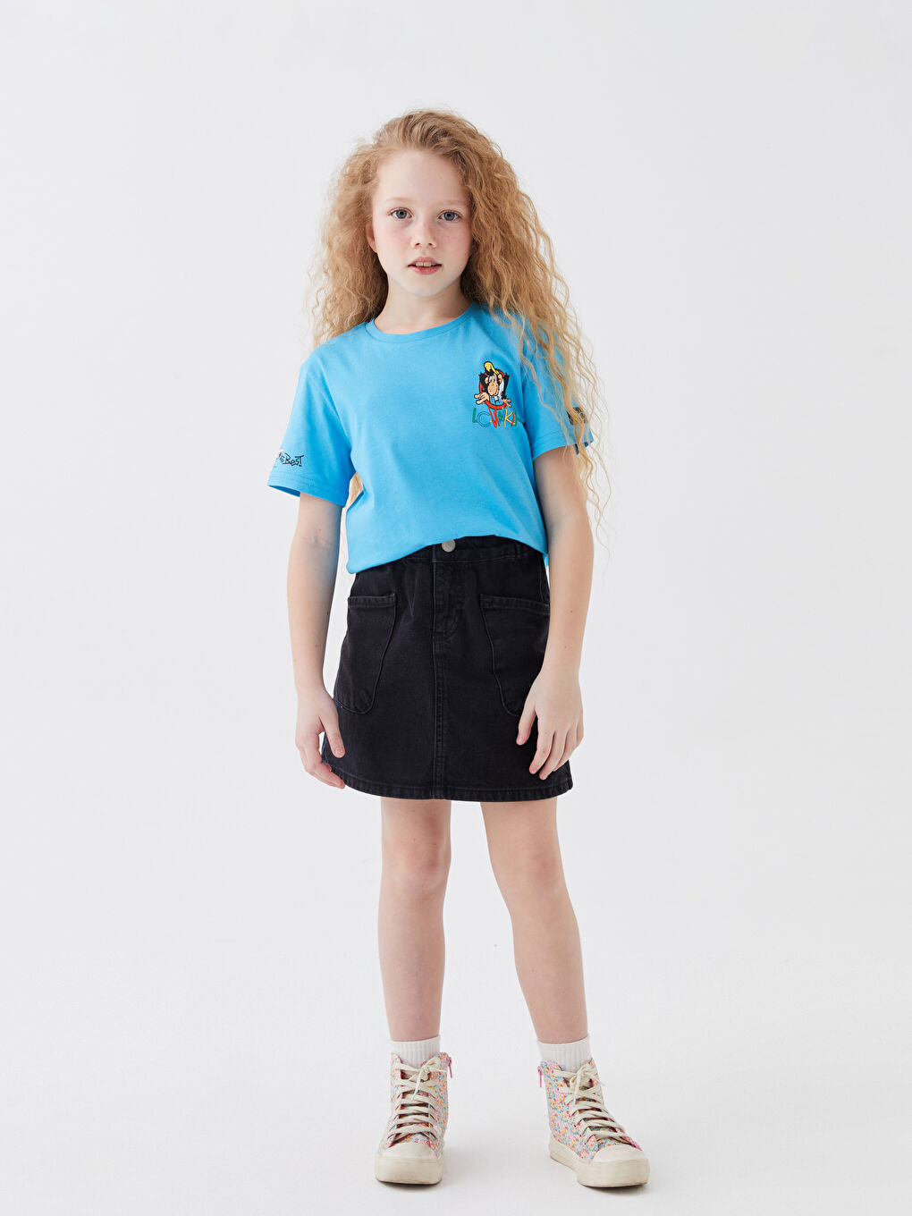 Mavi Bisiklet Yaka Nostaljik Maymun Baskılı Kısa Kollu Unisex Çocuk Tişört-5