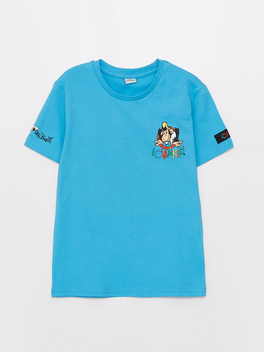 Mavi Bisiklet Yaka Nostaljik Maymun Baskılı Kısa Kollu Unisex Çocuk Tişört-8