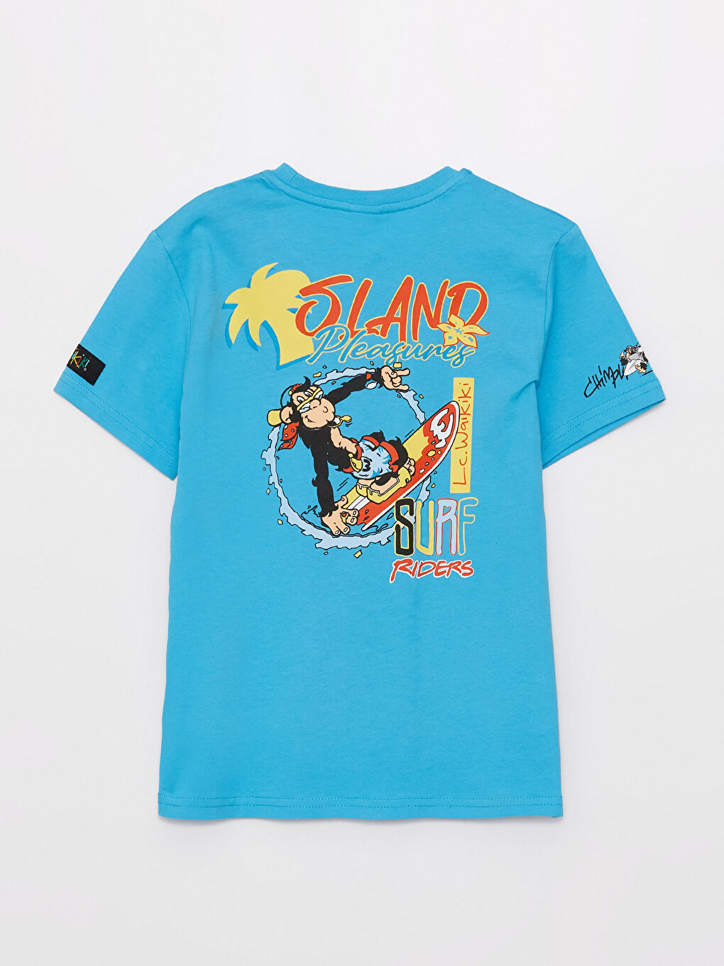 Mavi Bisiklet Yaka Nostaljik Maymun Baskılı Kısa Kollu Unisex Çocuk Tişört-9