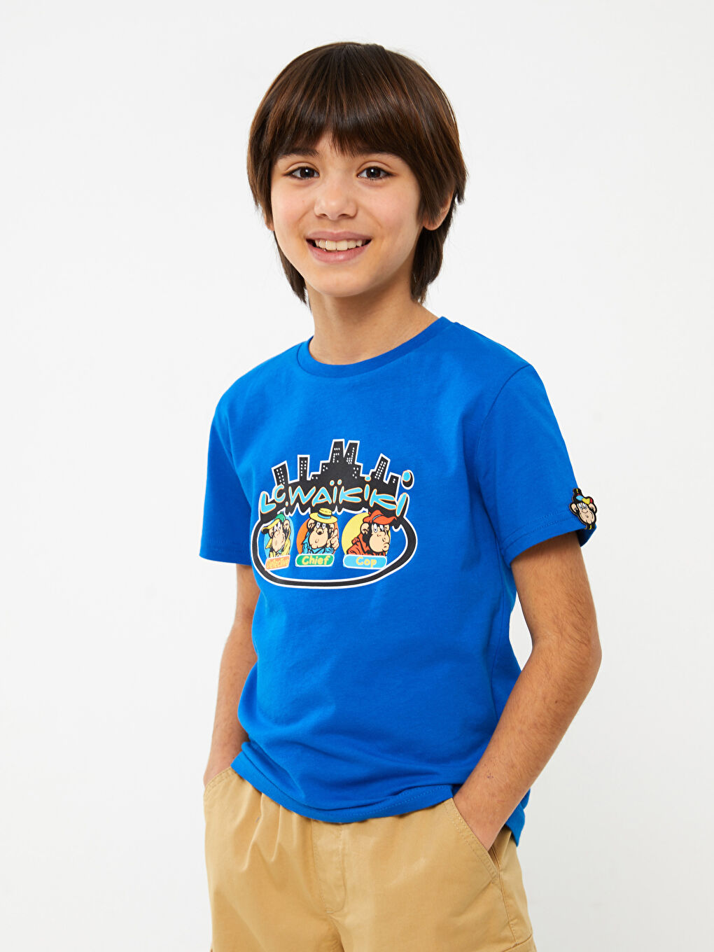 LCW Kids T-Shirt für Kinder mit Rundhalsausschnitt, nostalgischem Affen-Print und kurzen Ärmeln, Unisex -S3HV65Z4-HFU