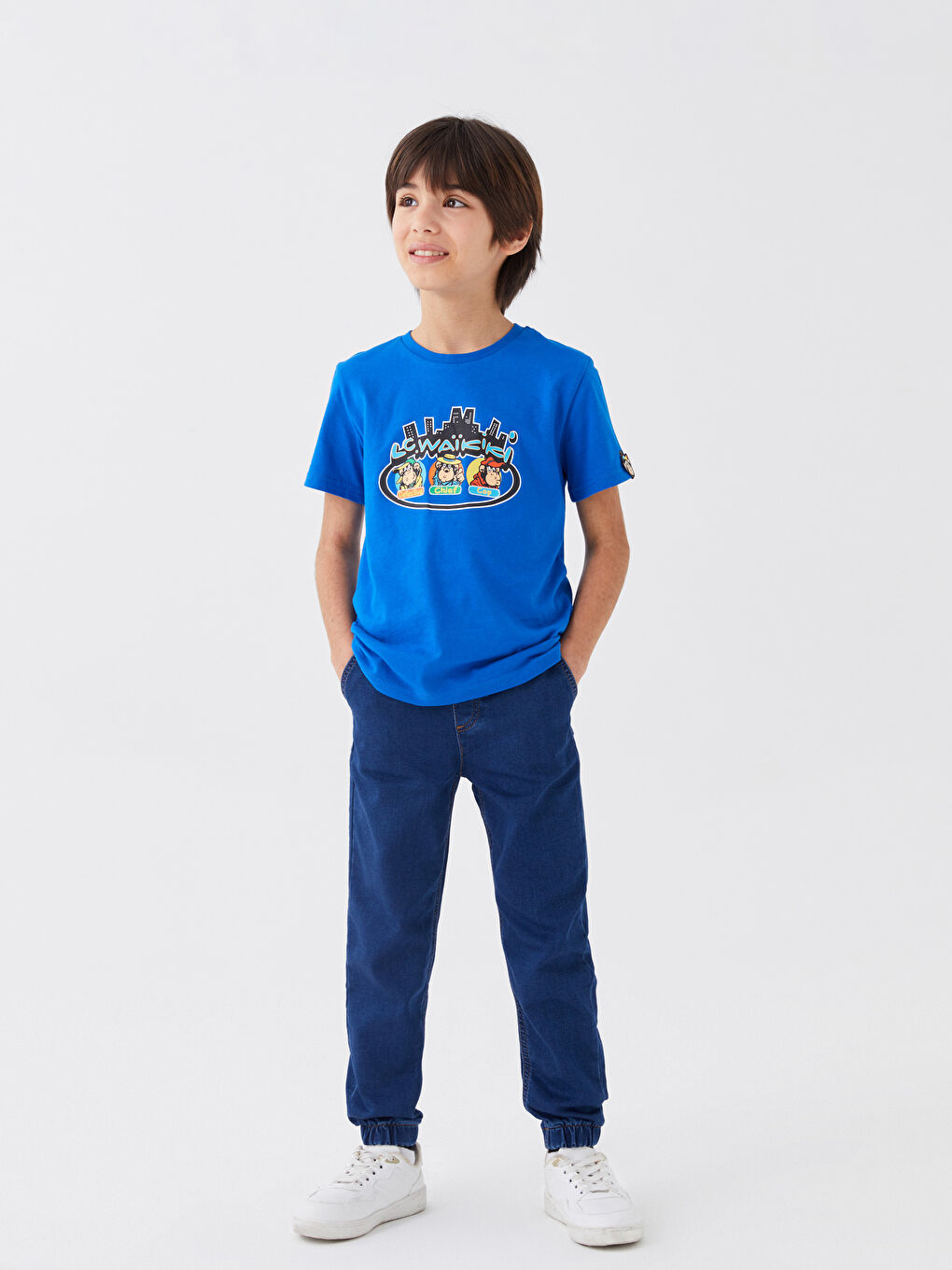 LCW Kids T-Shirt für Kinder mit Rundhalsausschnitt, nostalgischem Affen-Print und kurzen Ärmeln, Unisex -S3HV65Z4-HFU