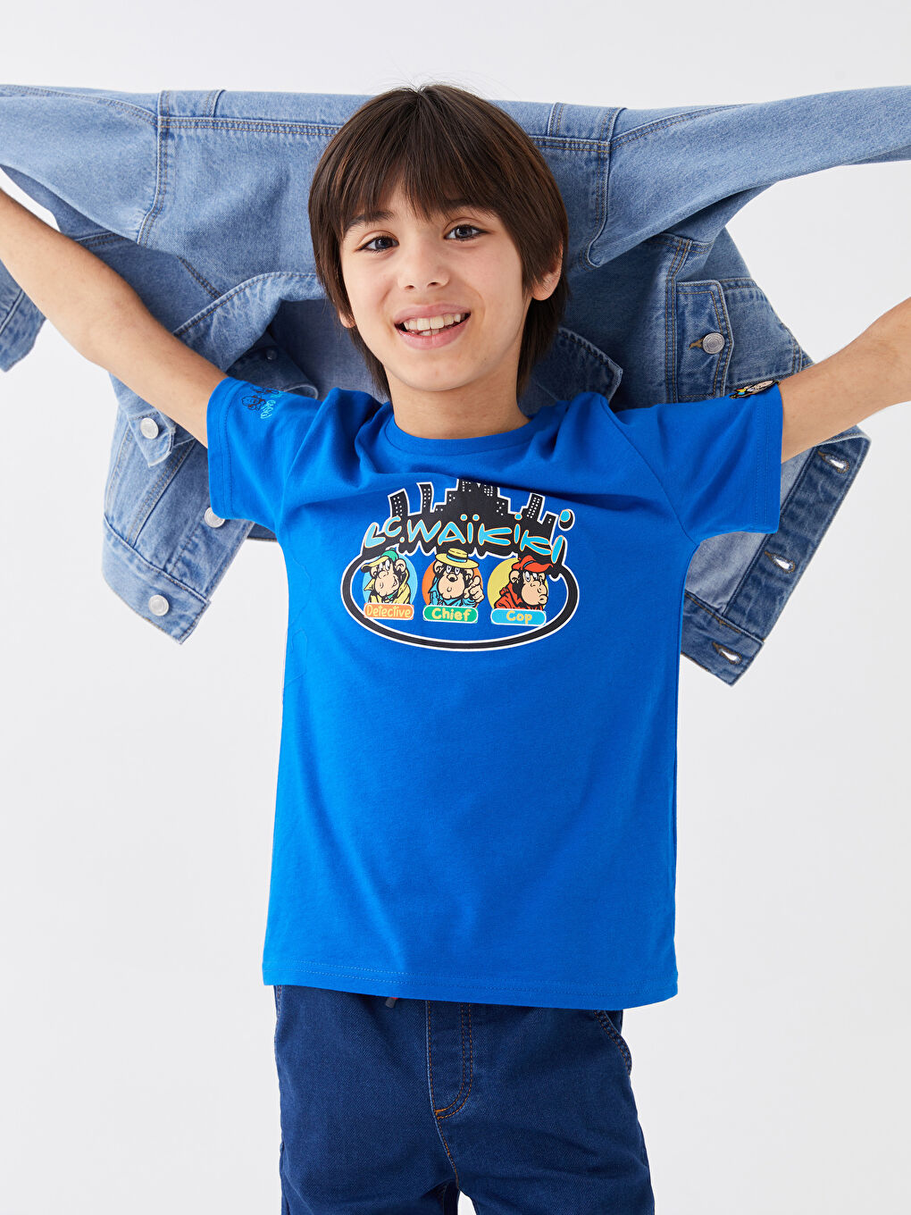 LCW Kids T-Shirt für Kinder mit Rundhalsausschnitt, nostalgischem Affen-Print und kurzen Ärmeln, Unisex -S3HV65Z4-HFU