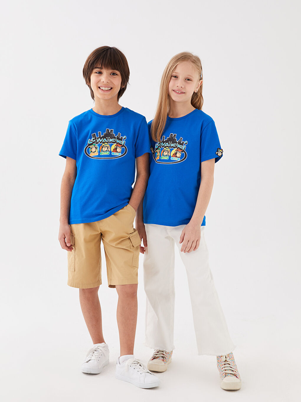 LCW Kids T-Shirt für Kinder mit Rundhalsausschnitt, nostalgischem Affen-Print und kurzen Ärmeln, Unisex -S3HV65Z4-HFU
