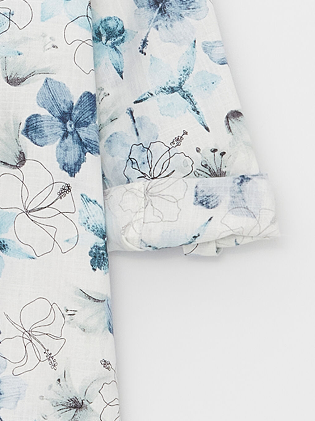 Ekru Kaçık Yaka Çiçekli Uzun Kollu Kadın Tunik-6