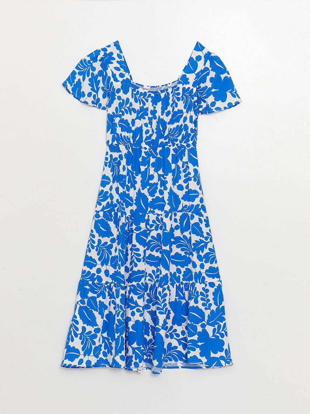 فستان حوامل مُزهر بكم قصير وياقة مربعة-5