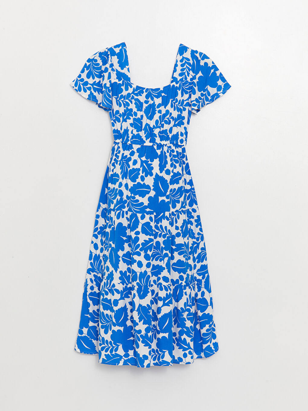 فستان حوامل مُزهر بكم قصير وياقة مربعة-6