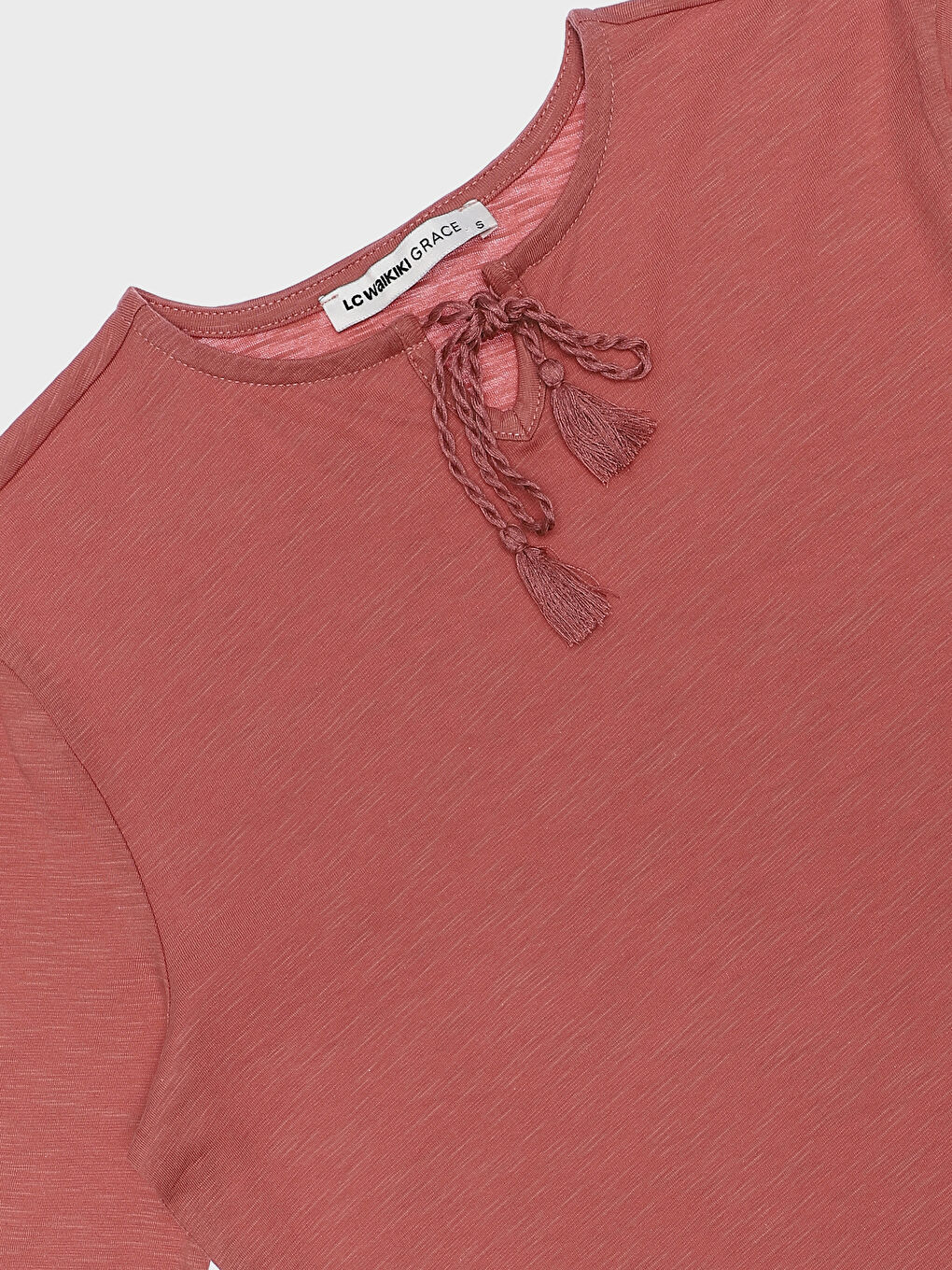 بلوزة كم طويل سادة بياقة مربوطة للسيدات-2