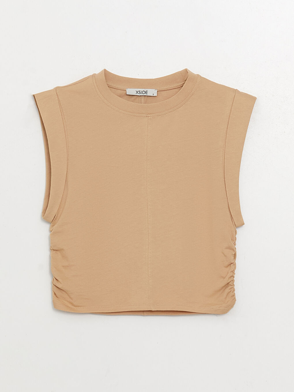 Kahverengi Bisiklet Yaka Düz Crop Kadın Atlet-5