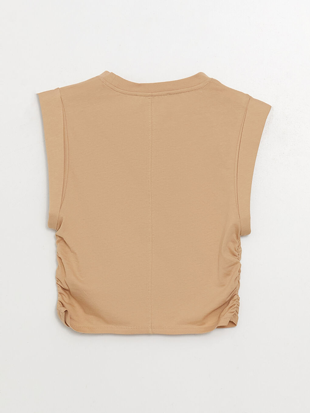 Kahverengi Bisiklet Yaka Düz Crop Kadın Atlet-6