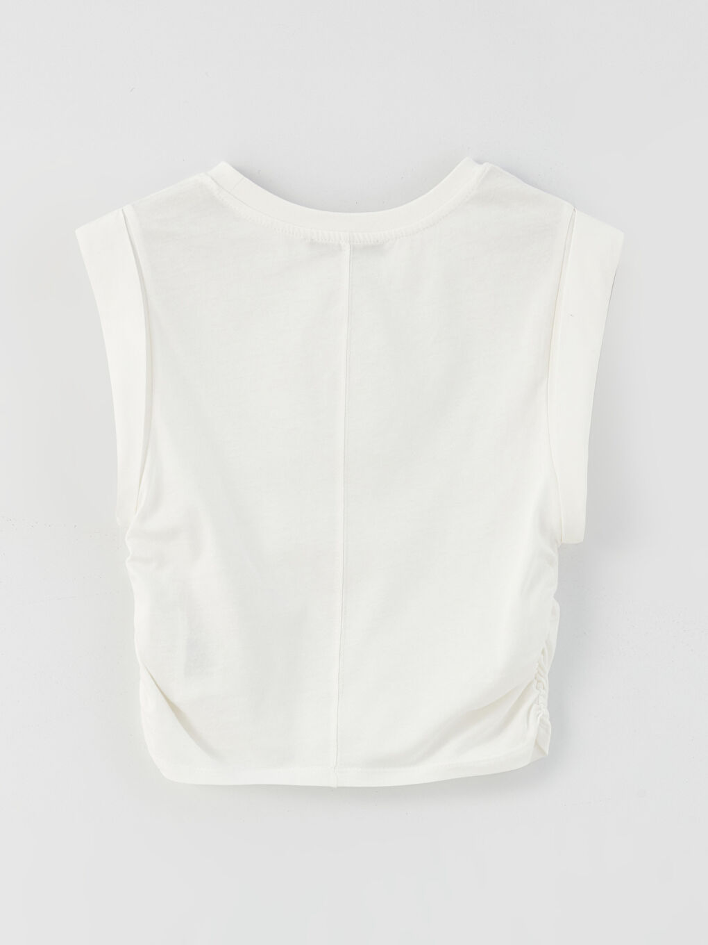 Ekru Bisiklet Yaka Düz Crop Kadın Atlet-6