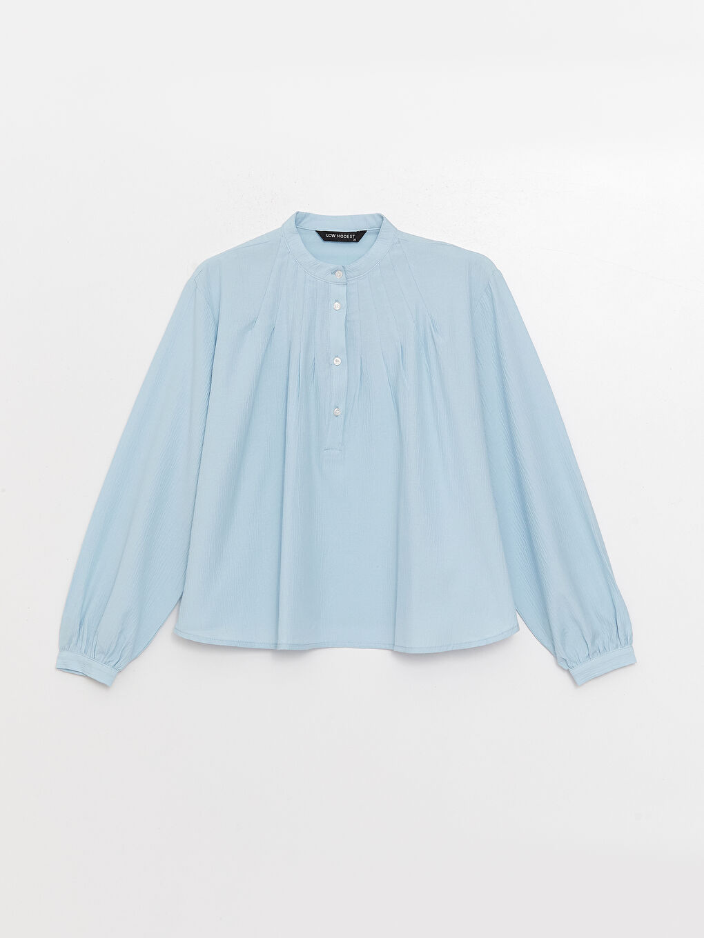 Mavi Hakim Yaka Düz Uzun Kollu Oversize Krinkle Kadın Bluz-5